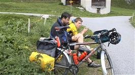 Lunch on the outskirts of Splügen, 12.2 miles into the ride